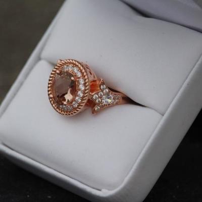 925 Sterling Silver 2CT Morganite & Topaz Ring