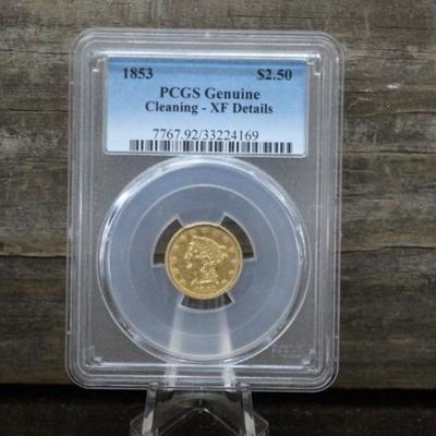 Rare XF 1853 $2.50 Gold Liberty Head Coin