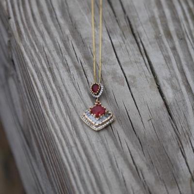 925 Sterling Silver 4.7CT Ruby & Topaz Pendant