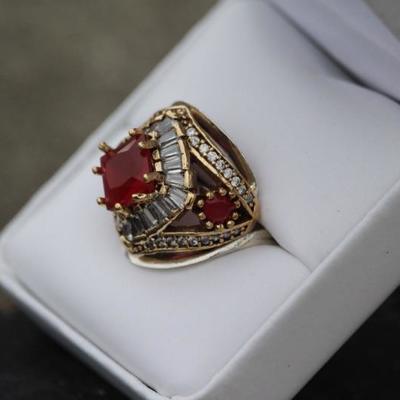 925 Sterling Silver 4CT Ruby & Topaz Ring