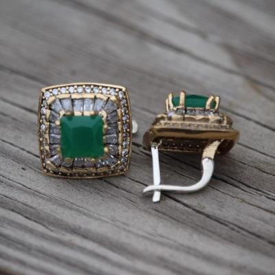 925 Sterling Silver 4.7CT Emerald & Topaz Earrings