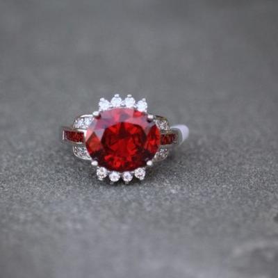 Sterling Silver Garnet & White Sapphire Ring