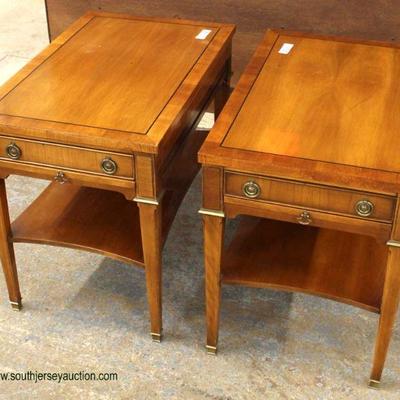  PAIR of Banded Mahogany One Drawer Lamp Tables with Pull Out Trays by â€œBaker Furnitureâ€ â€“ auction estimate $100-$200 