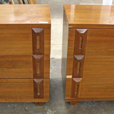  FANTASTIC PAIR of Mid Century Modern Danish Walnut 3 Drawer Bachelor Chest  by “America, Martinsville” – auction estimate $300-$600 