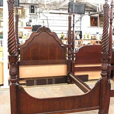  BEAUTIFUL FANCY Mahogany 4 Poster Queen Size Bed â€“ auction estimate $200-$400 