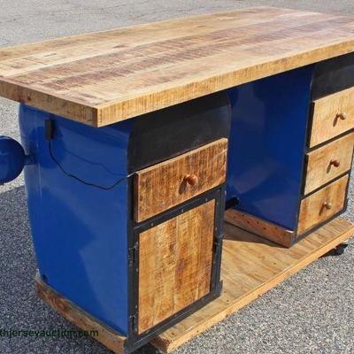 VERY COOL Wood and Iron Frame Tractor 4 Drawer 1 Door Office Desk with Working Lights â€“ auction estimate $400-$800