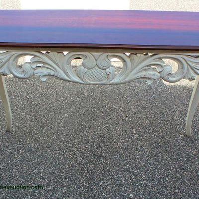 French Style Distressed Carved Console Table with Mahogany Finish Top â€“ auction estimate $100-$200