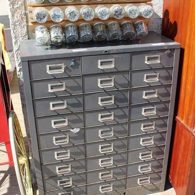 Multi Drawer Metal Cabinet filled with Bolts, Screws, Tools and more – auction estimate $100-$300 