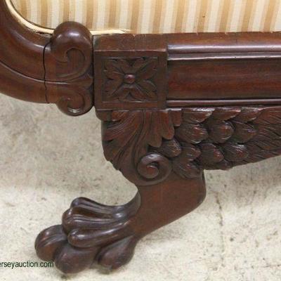  ANTIQUE Federal Mahogany Winged Paw Feet Carved Settee – auction estimate $400-$800 