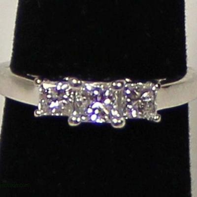 14 Karat White Gold 3 Princess Cut 1 CTW Diamond Ring â€“ auction estimate $1000-$2000 