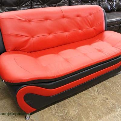 NEW Ultra Modern Design 3 Piece Leather Living Room Set in the Ferrari Red and Black (may be offered separate) â€“ auction estimate...