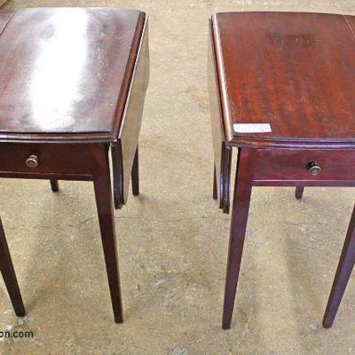 PAIR of â€œElite Furniture Companyâ€ Mahogany One Drawer Drop Side Pembroke Tables â€“ auction estimate $100-$200