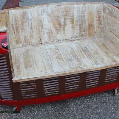 Country Tractor Front End Bench with Reclaim Wood and Industrial Castors â€“ auction estimate $300-$600