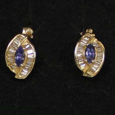 14 Karat Yellow Gold Baguette Diamonds and Tanzanite Earrings â€“ auction estimate $100-$300 