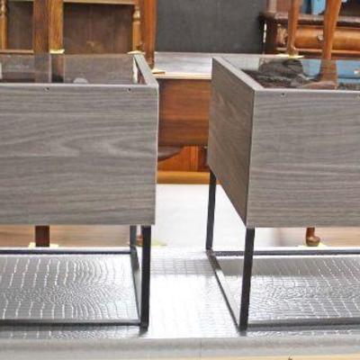 PAIR of NEW Metal Frame Glass Top Night Stands with Drawers â€“ auction estimate $100-$200 