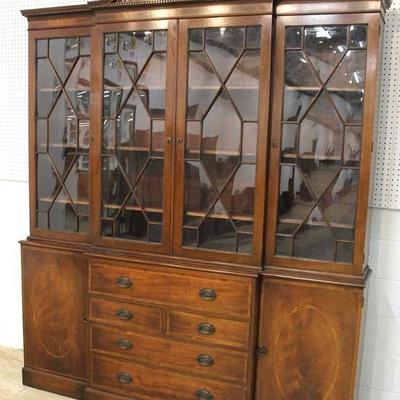  BEAUTIFUL 2 Piece Burl Mahogany Inlaid 4 Door Breakfront with Leather Top Desk by “Baker Furniture” – auction estimate $1000-$2000 