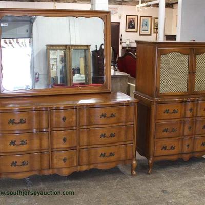  French Provincial Cherry High Chest and Low Chest with Mirror â€“ auction estimate $200-$400 
