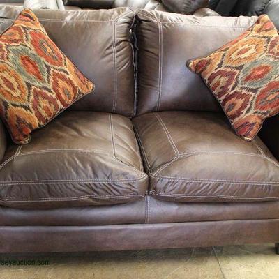  NEW QUALITY Leather Loveseat with Throw Pillows â€“ auction estimate $300-$600

  