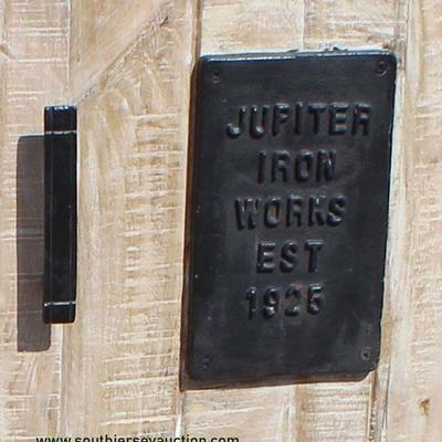 Rustic â€œJupiter Iron Works EST. 1925â€ 4 Door 4 Drawer Sliding Barn Yard Door Country Cabinet â€“ auction estimate $200-$400