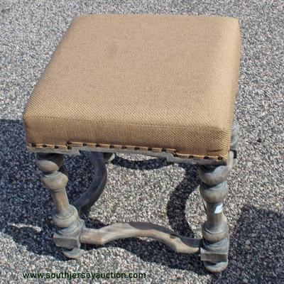 Distressed Upholstered Carved Footstool â€“ auction estimate $50-$100