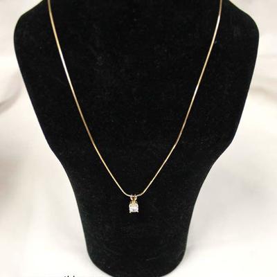 STUNNING 14 Karat Yellow Gold Necklace with 1 plus Carat Pear Shape Diamond Solitaire Pendant on 14 Karat Gold Chain â€“ auction estimate...