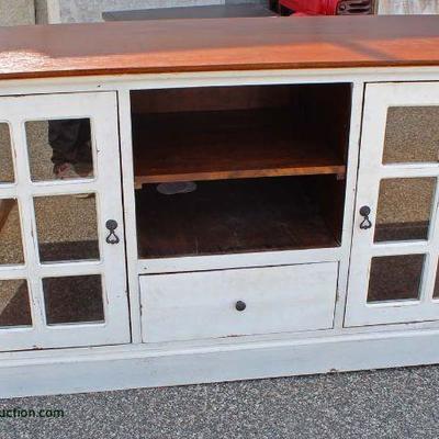 Shabby Chic Distressed Media Console with Natural Finish Top â€“ auction estimate $200-$400