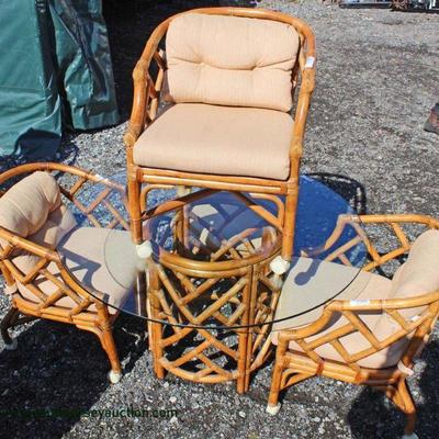  Selection of VINTAGE Rattan Glass Top Tables and Chairs â€“ auction estimate $100-$300 each 