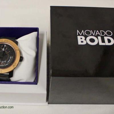 “Movado Bold” Black Leather Band Watch – auction estimate $100-$300 