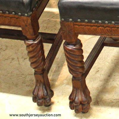 Set of 6 ANTIQUE Oak Griffin Head Carved Ball and Claw Leather Seats and Backs Dining Room Chairs in Original Finish â€“ auction estimate...