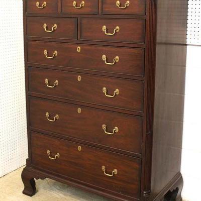  SOLID Mahogany Bracket Foot 9 Drawer High Chest by “Henkel Harris Furniture” – auction estimate $1000-$2000 
