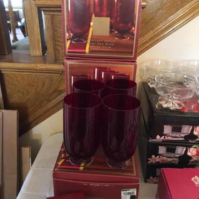 Tons of fabulous red glasses for a holiday or every day where still in boxes