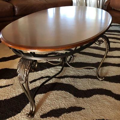 Metal Base w/Wood Oval Top Coffee Table - $85