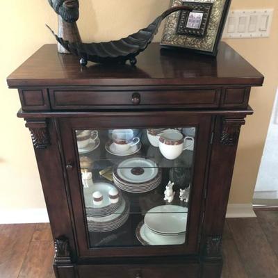 Cherry Stain Wood & Glass Display Cabinet - $175