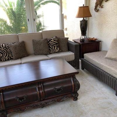 La-Z-Boy 3-Seat Sofa -  $695 ... Bombay-style Coffee Table with 2 Drawers - $150