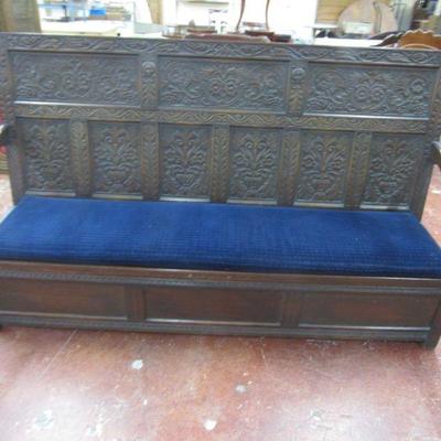 Antique Carved Oak Long Bench