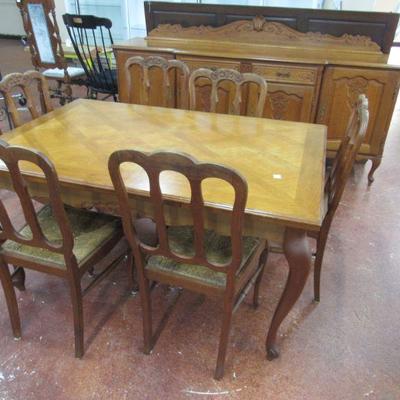Country French Parquetry Table & 6 chairs
