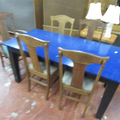 Painted table and 5 oak chairs