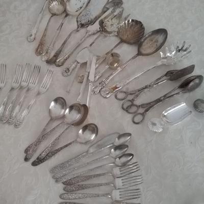 Assortment of Silver Plated Flatware and Serving Utensils