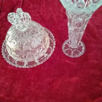 Lead Crystal Covered Bread Dish and 8