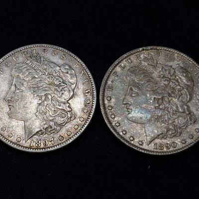 #422: 1890 and 1897-S Morgan Silver Dollars
Philadelphia and San Francisco Mint, each weigh 2.6g, J33