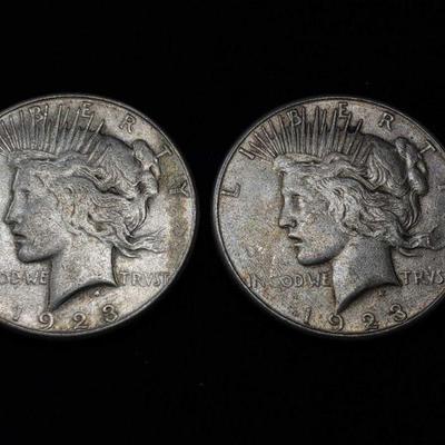 #469: Two 1923-S Silver Peace Dollars
San Francisco Mint, each weighs 27g, J33