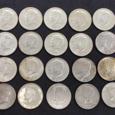 #487: 20 1964 Kennedy Half Dollars, Various Mints, 250g
20 1964 Kennedy Half Dollars, Various Mints, 250g, J35 4/8