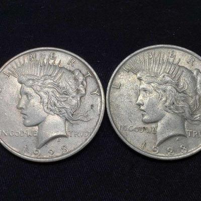 #466: Two 1923 Silver Peace Dollars
Philadelphia Mint, each weighs 27g, J33