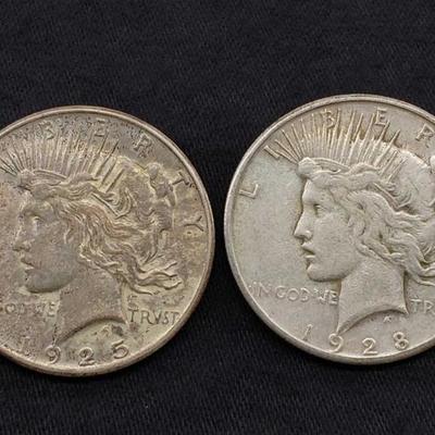 #476: 1925-P and 1928-S Silver Peace Dollars
1925 Philadelphia and 1927 San Francisco Mint, J33
