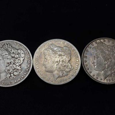 #419: 1882-O, 1884-S and 1886 Morgan Silver Dollars
New Orleans, San Francisco and Philadelphia Mint, 2.7g each J33