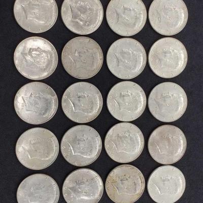 #486: 20 1964 Kennedy Half Dollars, Various Mints, 251g
20 1964 Kennedy Half Dollars, Various Mints, 251g, J35 3/8, 251g