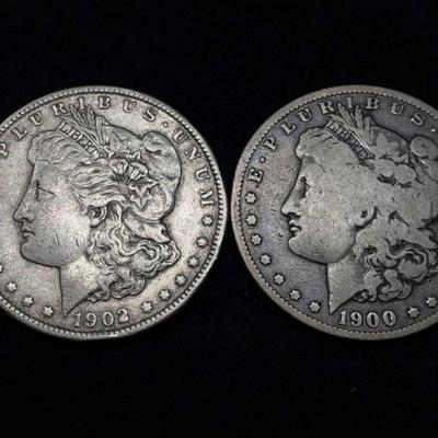 #423: 1900-O and 1902-O Morgan Silver Dollars
New Orleans Mint, each weigh 2.6g, J33
