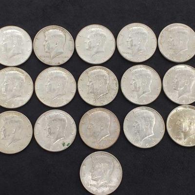 
#484: 16 1964 Kennedy Half Dollars, Various Mints, 199g
16 1964 Kennedy Half Dollars, Various Mints, 199g, J35 1/8, 199g