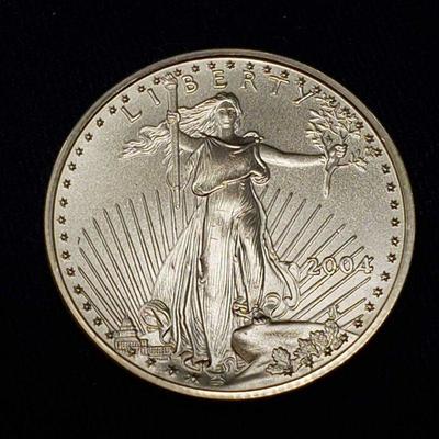 #402: 2004 Gold Eagle Bullion 1/2 oz $25 Coin
2004 Gold Eagle Bullion 1/2 oz $25 Coin Inventory: J43 Appraised Value: $630