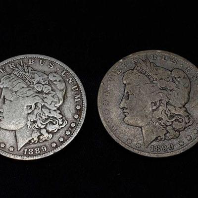 #421: 1889-O and 1890-O Morgan Silver Dollars
New Orleans Mint, each weigh 2.6g, J33